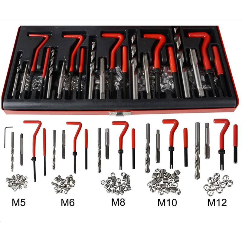 

131PCS Durable Thread Repair Tool Helicoil Rethread Repair Kit Set Garage Workshop Tool M5 M6 M8 M10 M12 Recoil Bike Repair Tool