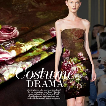 

140*120cm 93% silk 7% spandex 19mm green brown elastic silk satin clothes one-piece dress fabric 320
