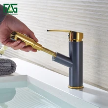 FLG Modern Multi-color Pull Out Bathroom Basin Faucet Single Hole Cold and Hot Water Deck Mounted Tap Basin Faucet Mixer Taps black basin faucets modern style bathroom faucet deck mounted waterfall single hole mixer taps both cold and hot water crane9273