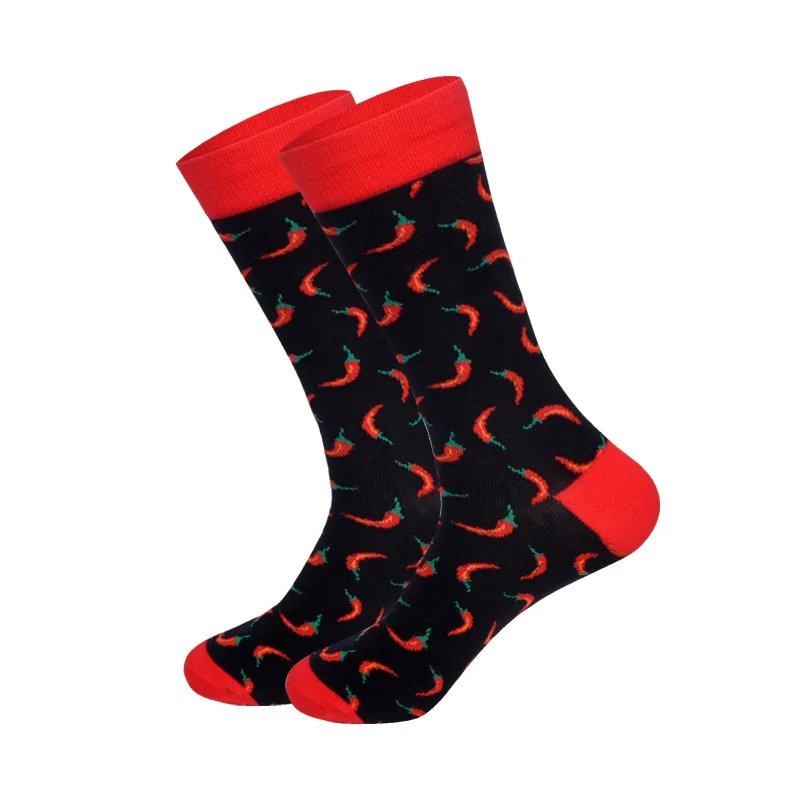 LIONZONE, фирменные дизайнерские счастливые носки, подарки для мужчин, фрукты, улыбающееся лицо, сумасшедшие животные, цветные носки унисекс - Цвет: Pepper