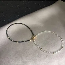 2 шт./компл. бисером двойной ручной цепи женский черно-белый кристаллический браслет для Для женщин Модные украшения простой Стиль подарок