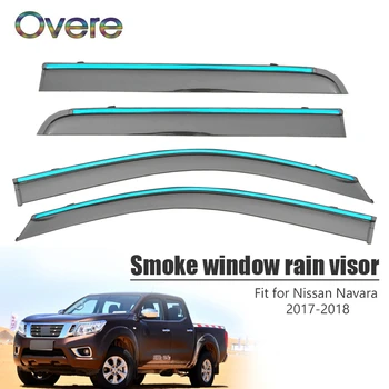 preço Overe 4 Pçs/1 Conjunto Janela De Fumaça Chuva Viseira Para Nissan Navara 2017 2018 Toldos Abrigos Ventilação Defletores Sol Guarda Acessórios