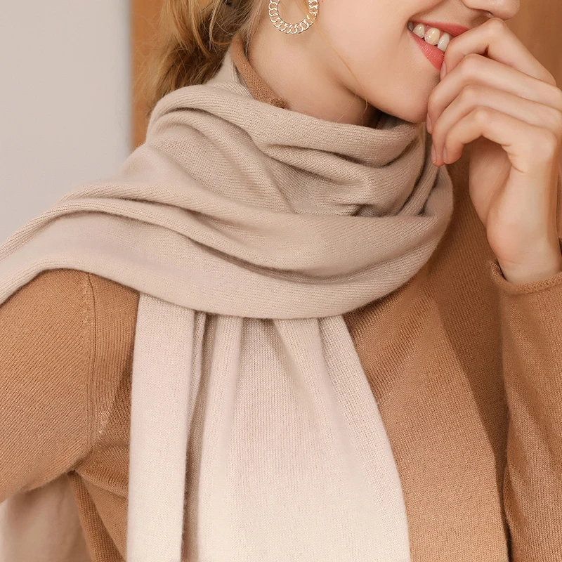 SZDYQH High-quality cashmere scarf 40*180cm solid color women winter cashmere fashion women thick luxury shawl - Цвет: qian  tuo