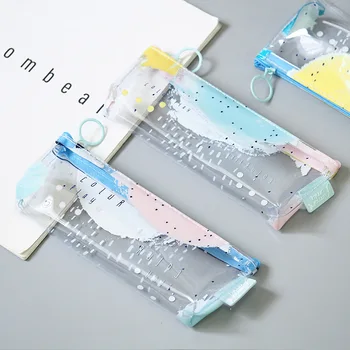 

1pcs student creative stationery PVC transparent sequins stationery bag wholesale Sumai home Fun color pencil case