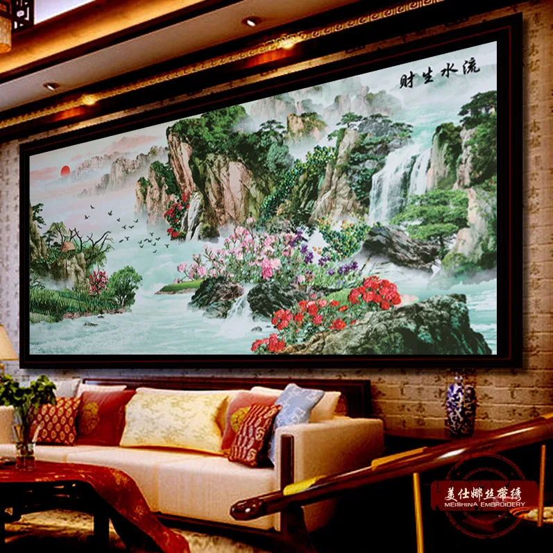

DIY Ribbon Embroidery Traditional Chinese Style Landscape Decorative Painting Needlework Kits Cross Stitch Home Decor C-0159