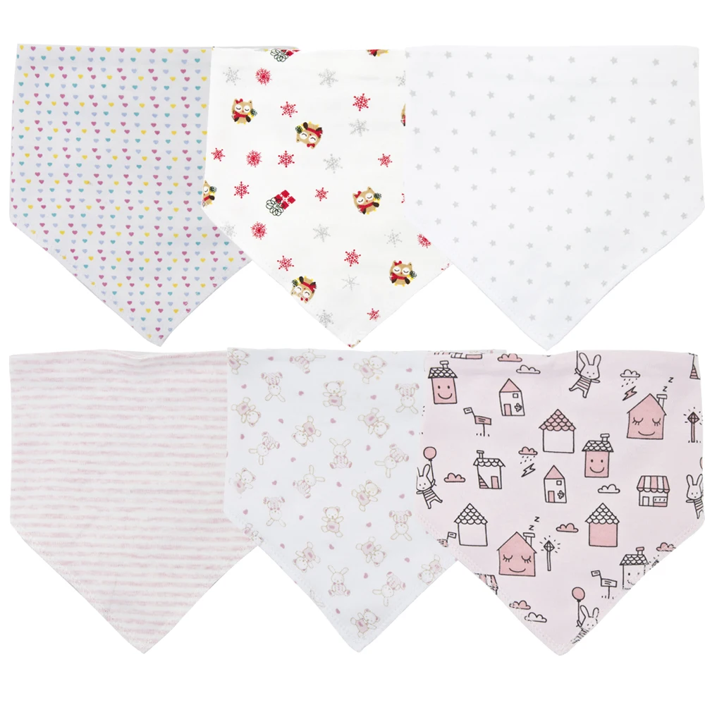 

2020 Baby Boys Girls Bibs 6Pcs 3PCS Cotton Waterproof Triangle Cotton Cartoon Child Baberos Bandana Bibs Absorbent Clothing