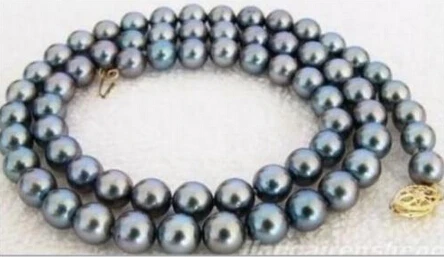 

Free shipping >>@ CHARMING AAA+10-11 mm south sea black blue natural Pearl Necklace