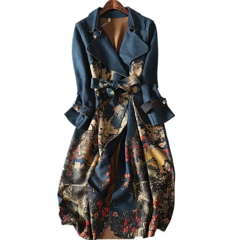 

2019 Autumn and Winter Long Coat Suede Long-sleeved Trench Coat Women Plus Size Trench Coat for Women