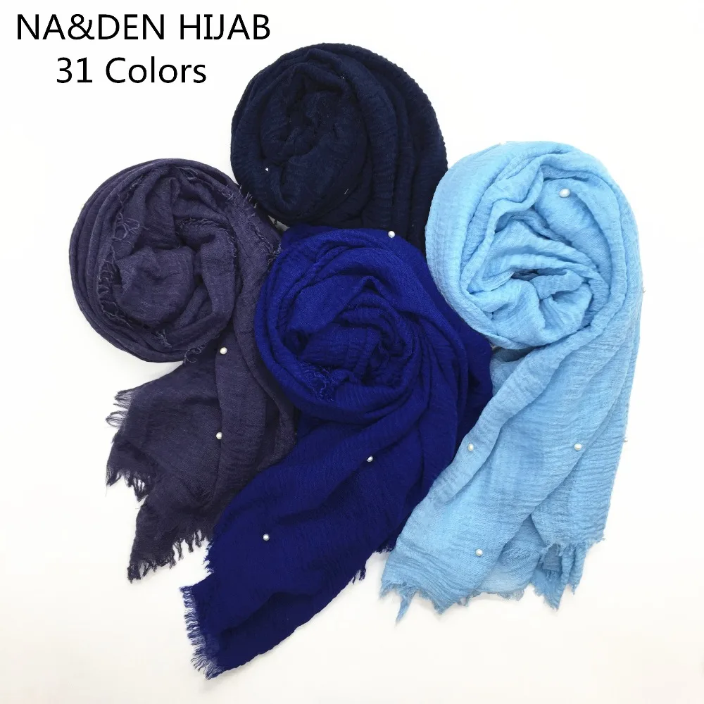 1PCS Hot sale with a pearl scarf women soft solid hijabs foulard muffler shawls big pashmina Muslim women wrap headscarves