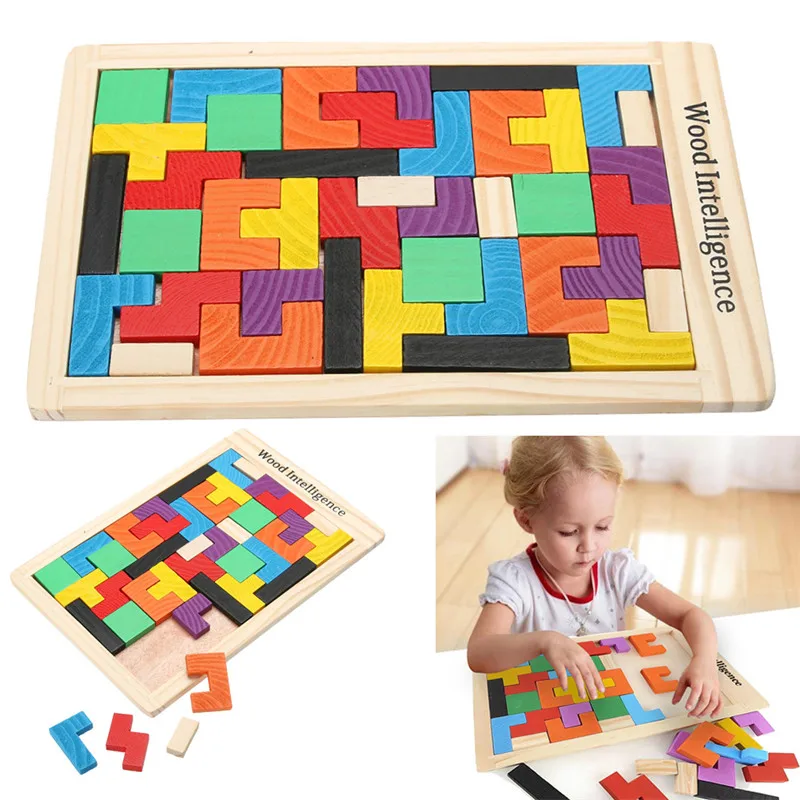 Wood Tangram Puzzle Chinese Puzzles Jigsaw Brain Teasers Blocks Board Toys Gift 