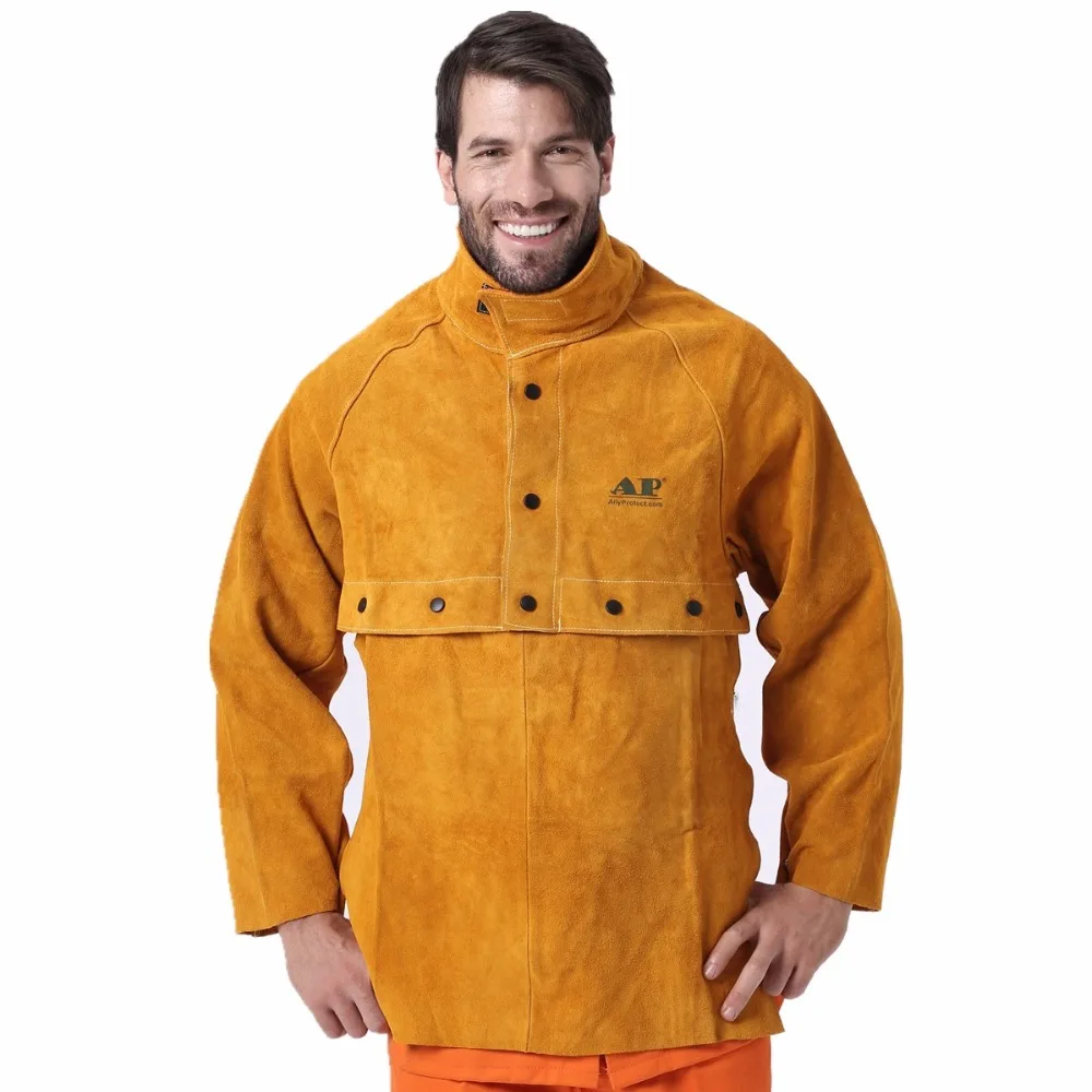 US $57.07 Leather Welding Apron Working Cape Sleeves Bib Apron FlameHeatAbrasion Resistant Cowhide Leather Working Cloths Welding Sleeve