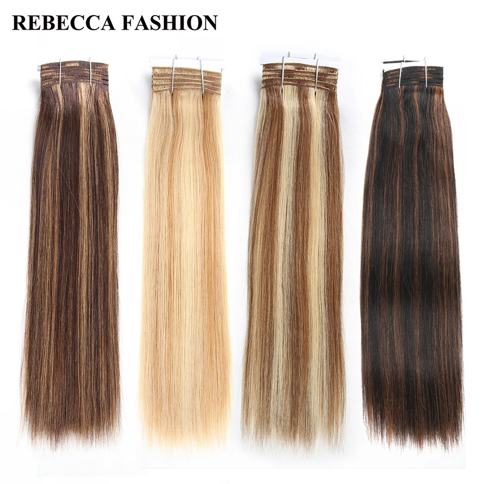 Rebecca Double Drawn Hair 113g Remy Brazilian Yaki Straight Human Hair Bundles 1 PC Balayage Brown 613 Blonde Red Piano Colors