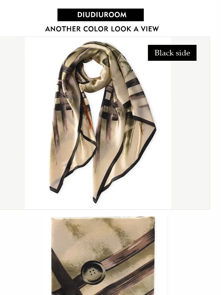 Модный Европейский длинный шелковый шарф для женщин, шелковая шаль, пуговица, Полоска, принт, пляжное полотенце, Пашмина, шарф для поездок, женские шарфы