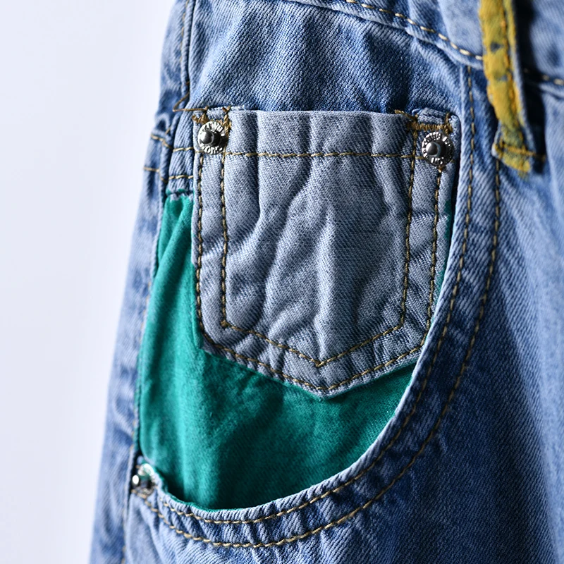 N6706 Корейская версия большого размера Лоскутная сумка с синими девятью прямыми джинсами женские