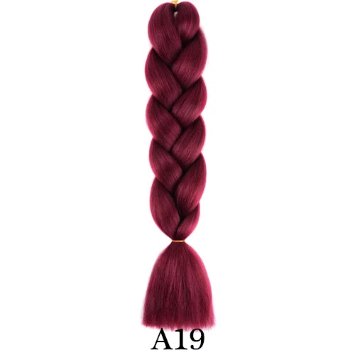 Plecare синтетическая оплетка, Омбре, косички, огромные косички, вязанные волосы, удлинение, голубое, розовое, фиолетовое волокно, 24 дюйма, 100 г - Цвет: A19