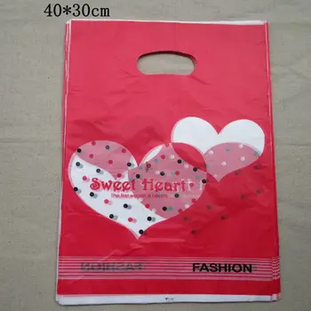

Hot Selling New Lastest Design Plastic bags100pcs/lot gift Plastic Bags heart Print Red Plastic Bags with handle 40*30cm154025