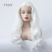 V'NICE парик средней части, завязанный вручную белоснежный цвет, парик из синтетического кружева спереди, парик из натуральных длинных волнистых волос для белых женщин