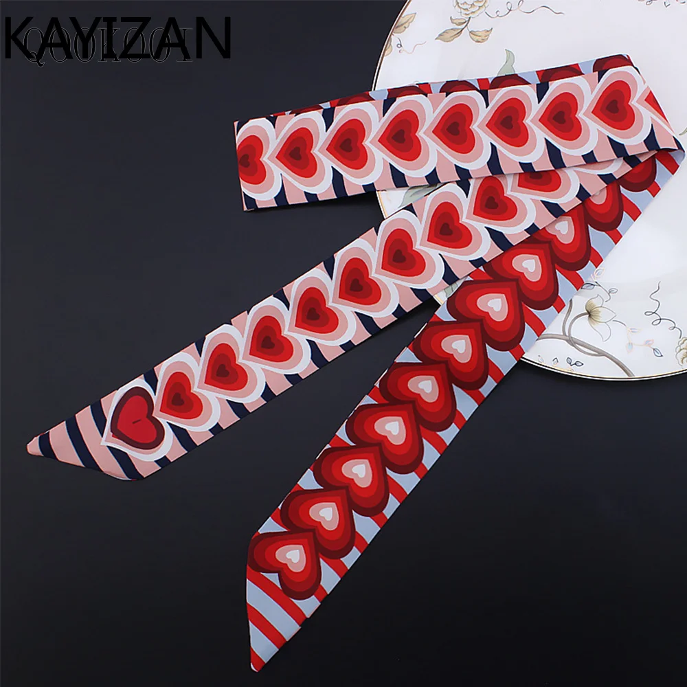KAYIZAN маленький шелковый шарф шеи длинные тонкие шарфы повязка Hairband Сердце печати