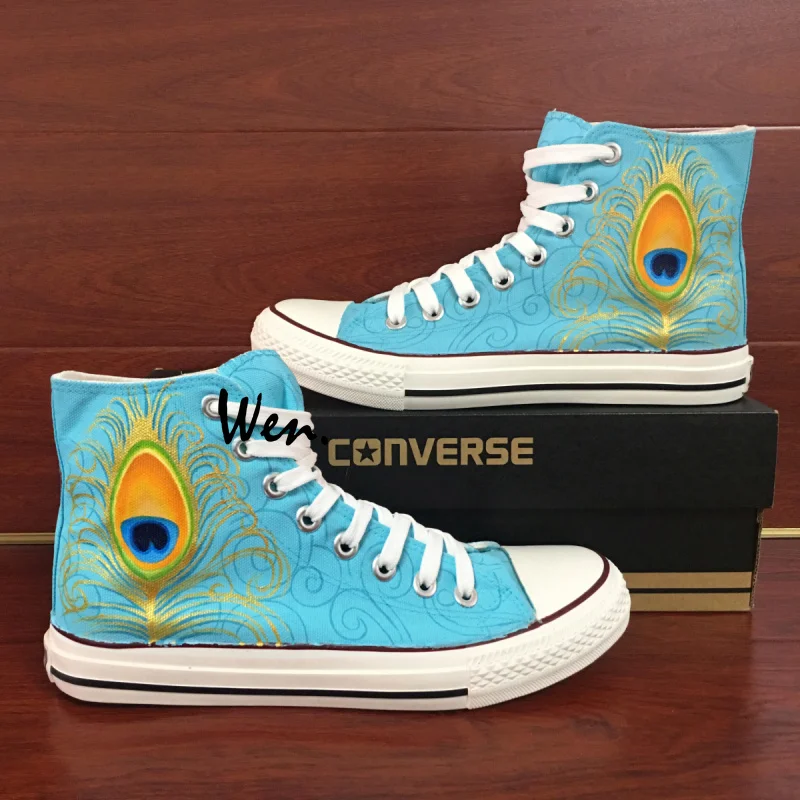  Converse All Star Canvas Shoes Hand Painted Custom Design Feather Beautiful Patterns High Top Sneakers for Men Women 