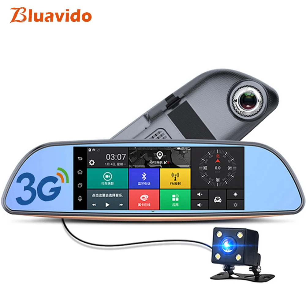 

Bluavido 7 Inch 3G Car Rearview mirror DVR Android GPS Navigator full hd 1080P video Camera recorder WiFi Bluetooth car detector
