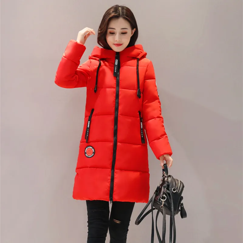 Новинка, женская зимняя куртка с капюшоном, теплая, плотная, с хлопковой подкладкой, Женское зимнее пальто, женская верхняя одежда, пуховик - Цвет: Красный
