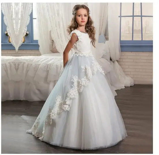 

Girl's Formal Dresses 2017 Girls Princess Dresses Kids Long Handmade Lace Flowers Party Birthday Gowns Children's Wedding Dress