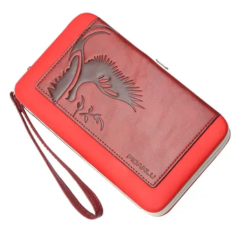 

HEQUN Fashion Women Wallet Female Long Pu Leather High Capacity Card Holder Purse with Strap Lunch Box Cellphone Handbag Clutch