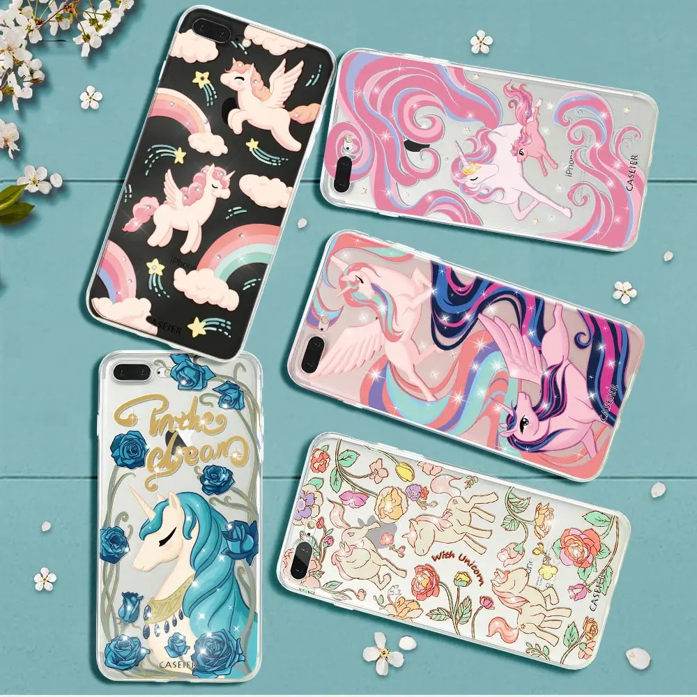 Caseier Симпатичные Единорог для iPhone 6 6s Чехол со стразами Фламинго мягкая Корпуса Plus
