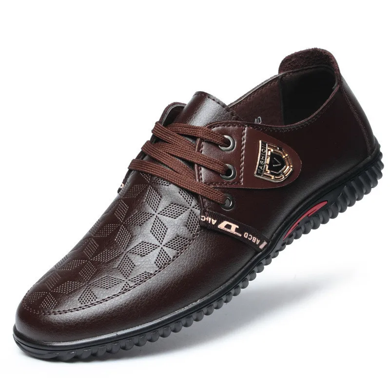 LAISUMK/мужская повседневная обувь; коллекция года; сезон весна; на шнуровке; очень удобная дышащая обувь из натуральной кожи; модная мужская обувь для отдыха для вождения - Цвет: BrownCasual Shoes