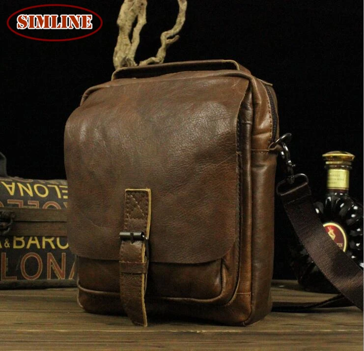 New High Quality Vintage Casual 100 Genuine Leather Cowhide Men Small Handbag Handbags Shoulder Bag Messenger