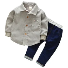 Комплекты одежды для малышей Детская одежда новые осенние комплекты для малышей детские спортивные костюмы с длинными рукавами футболка с галстуком-бабочкой+ штаны Одежда для мальчиков