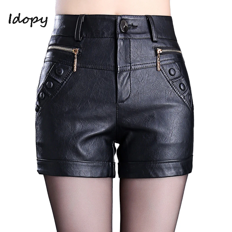 

Idopy Fashion Womens PU Leather Sexy Shorts Side Zippers Skinny Fit Night Club Short Pants Black Red Shorts For Women