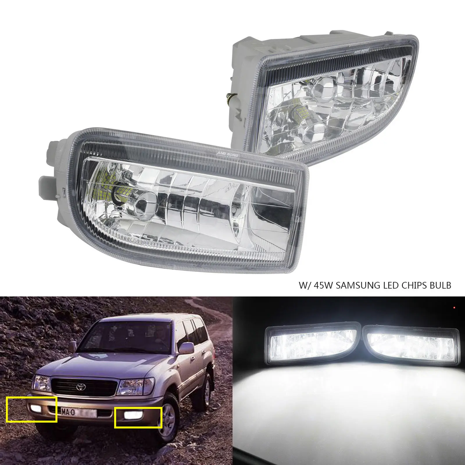  ANGRONG 2x White SAMSUNG 45W 2000LM HB4 9006 Fog Light LED Bulbs For Toyota Land Cruiser Amazon FJ1 - 32947806821