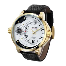 10 шт. много бренд классический черный кожаный ремешок 2 Часовой пояс двойное движение OULM Военная Униформа Relogio masculino Мужская часы