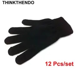 12 пар черная магия перчатки взрослых детей полный пять пальцами эластичные зимние теплые вязаные одноцветное Цвет один размер