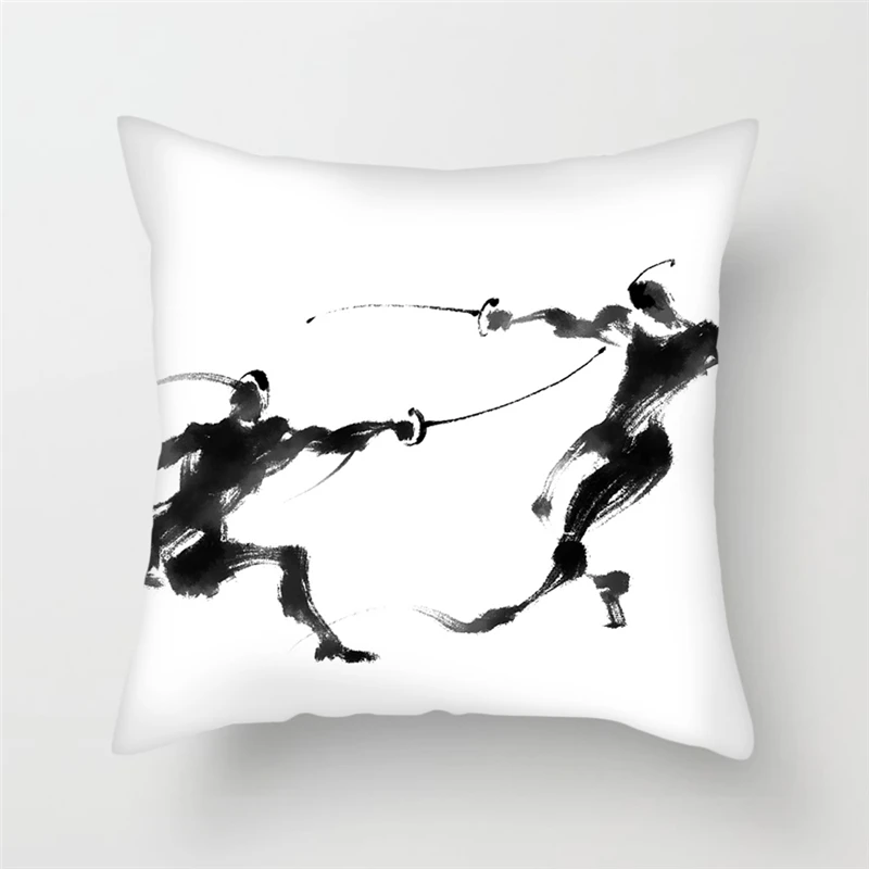 

Fuwatacchi Fencing Art Printed Cushion Cover Sport Black White Print Pillow Cover Home Sofa Living Room Decorative Pillow Case