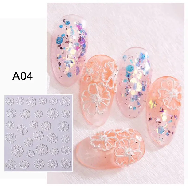 WAKEFULNESS 1 лист Цветы самоклеющиеся 5D наклейки для ногтей s наклейки акриловые тисненые 3D наклейки для ногтей маникюра украшения