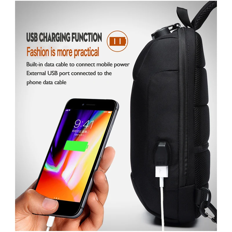  OZUKO New Anti-theft lock Design Men Chest Pack Summer Short Trip Messengers Bag Multifunction Wate - 33030824763