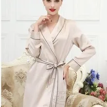 Шелк тутового шелкопряда пижамы тяжелый шелк женский халат простой домашний бежевый большой размер m-xxxl