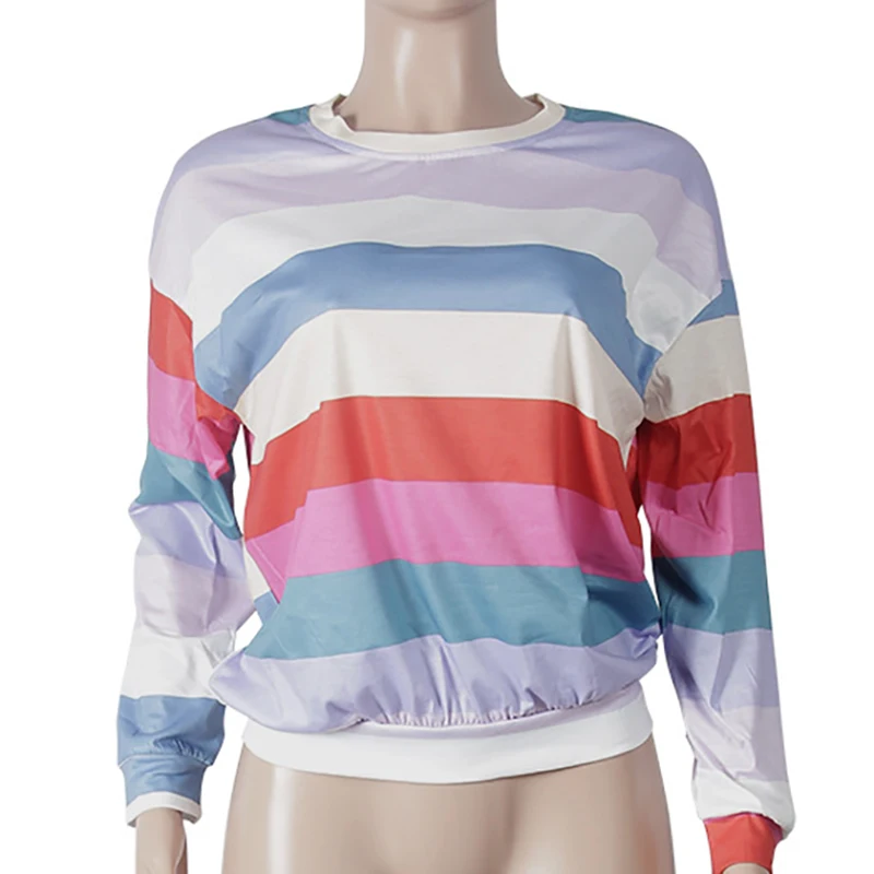 stripe patchwork loose women tshirt t-shirts 2018 new autumn long sleeve harajuku tee shirt femme casual ladies tops blusas Tops