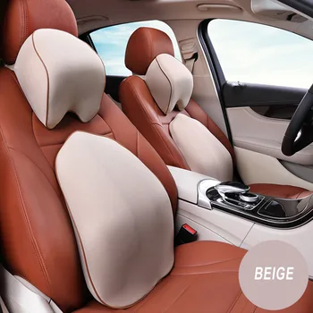 

1 Set Beige Car Pillow Seat back support Car Covers Auto Car Neck Rest Cushion Headrest Pillow Mat For Universal Seat Supports
