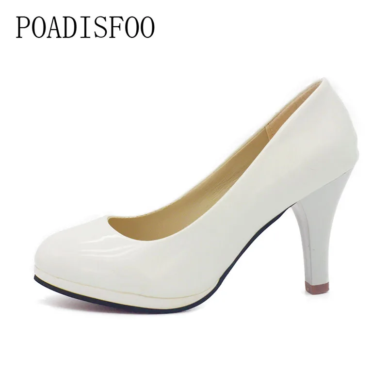 

POADISFOO Shoes Women 2017 New Women Shoes 3 Color Black White Red Color PU Thin Heels Pumps Profession Pumps .DFGD-8807