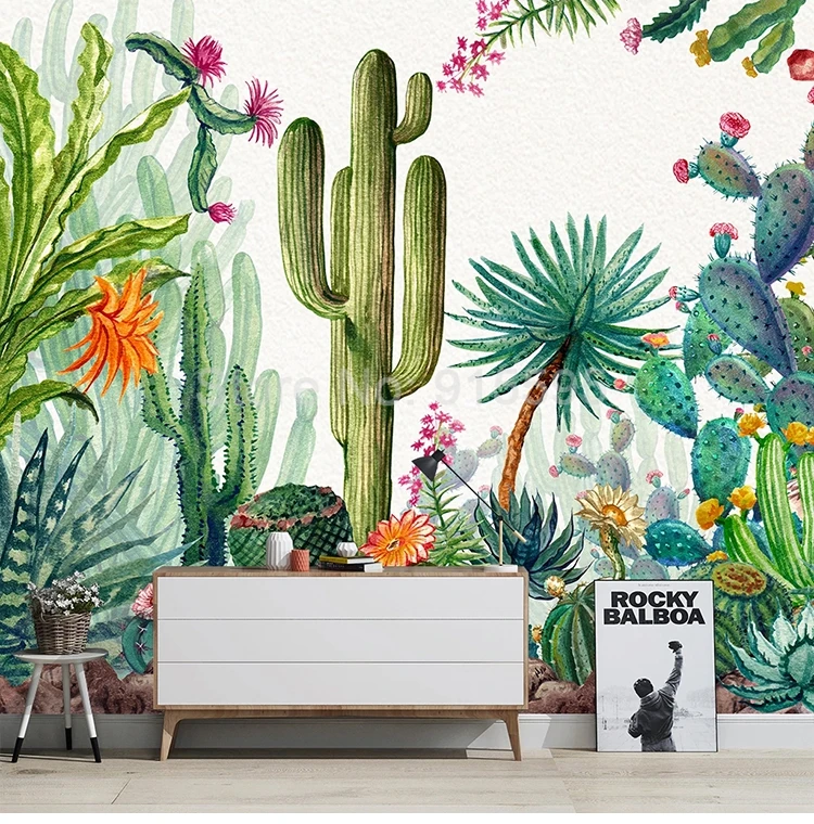 Custom 3D Photo Wallpaper Hand Painted Banana Leaf Cactus Self-adhesive Sticker Mural Living Room Sofa Background Wall Painting