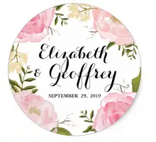 1 5inch Modern Vintage Pink Floral Wedding Custom Favor Classic Round Sticker