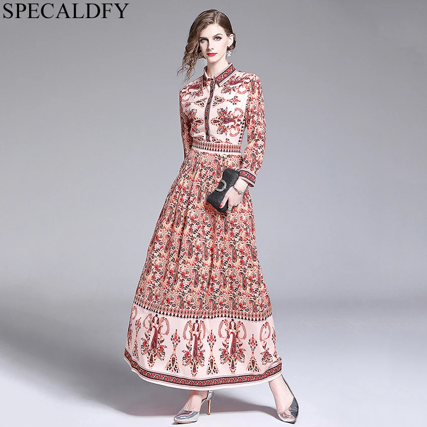 

12 Colors 2019 Spring Autumn Designer Runway Dress Long Sleeve Maxi Dress Women's Print Elegant Long Shirt Dress Vestidos