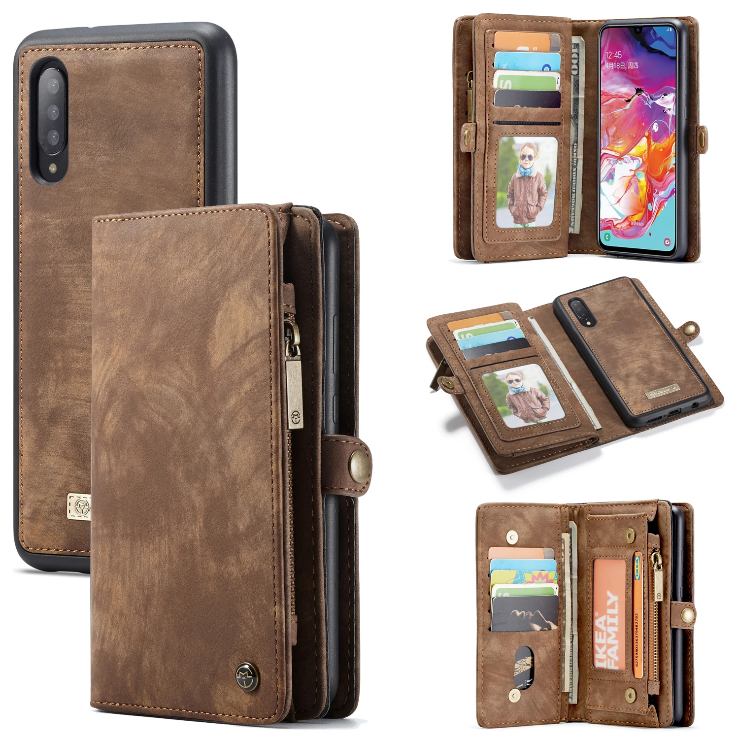 

Multifunction Zipper Wallet Leather Case for Samsung Galaxy A70 A50 A40 A20e A30 A80 Flip With Card Pocket Retro bag phone cover