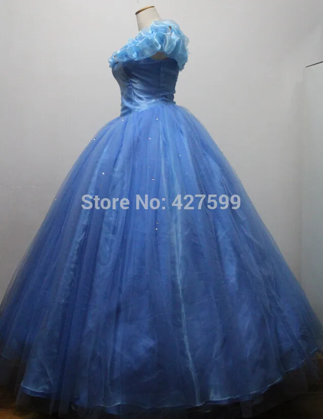 DHL Высокое качество изготовление на заказ фильм Золушка Принцесса небесно-голубое платье