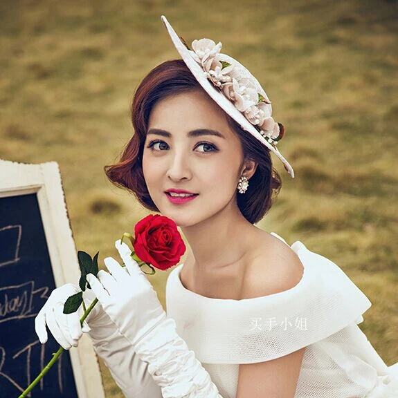 

Fashion Paris Lady Lace Fascinator Wedding Hat Handmade Vintage 30CM Pearl Flower Sinamay Dinner Party Beach Headwear Hair Clip