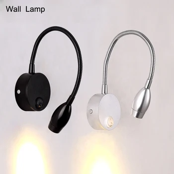 

3W LED Wall Lamps With Knob Switch AC90-260V Silver Bedroom Bedside Reading Light Direction Adjustable Indoor Lighting