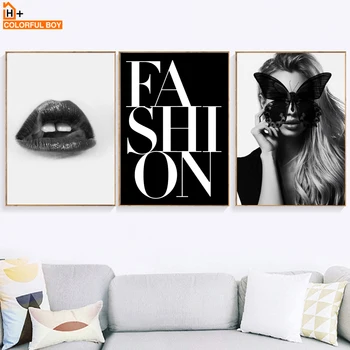 

COLORFULBOY Sexy Lips Girl Wall Art Print Black White Modern Posters And Prints Wall Pictures For Living Room Decor